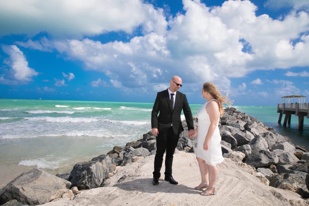 Couple celebrating their City Hall wedding in Miami Beach, photographed by a local Miami photographer