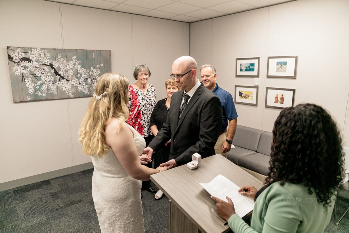 Romantic couple sharing a special moment during their City Hall wedding in Miami Beach, captured by a Miami photographer