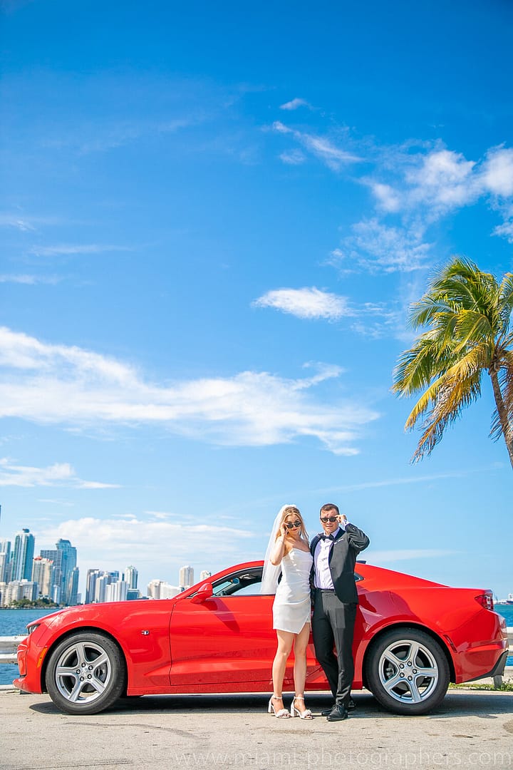 Bride and groom sharing a quiet, loving moment during their elegant Miami elopement, with natural light highlighting their connection.