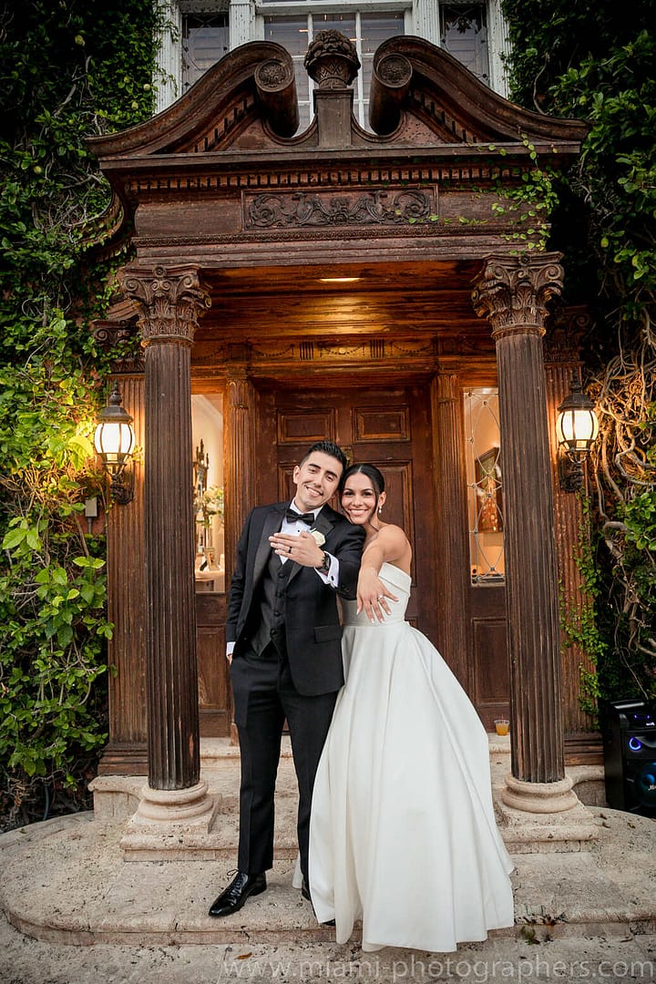 Bride and groom Roxana and Andres sharing a joyful and intimate moment during their Miami wedding, surrounded by soft natural light and elegant details.